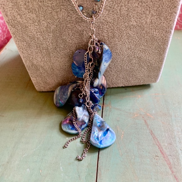 Blue Mother of pearl & Crystal Necklace 30" Long - Picture 10 of 12